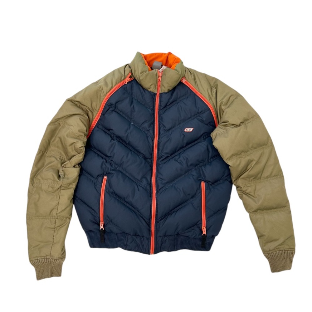 Diesel Men's Navy & Olive Green Puffer Jacket with Orange Accents